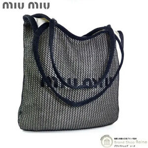 Miu Miu Canvas Mesh Tote Shoulder Bag Black